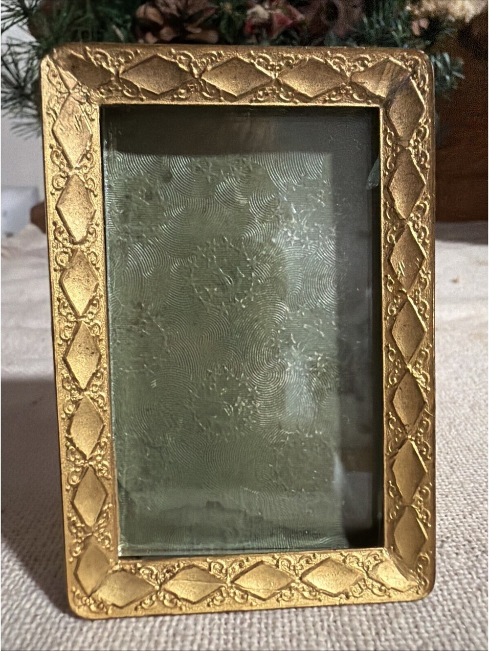 Small Antique Victorian Brass Picture Frame Ornate Easel Back First 2x3” Photo